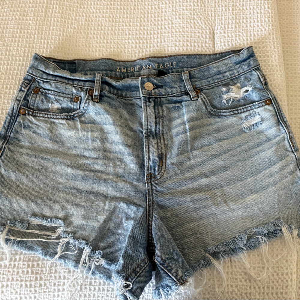 American Eagle Outfitters Women's Frayed Jean Shorts - Light Blue